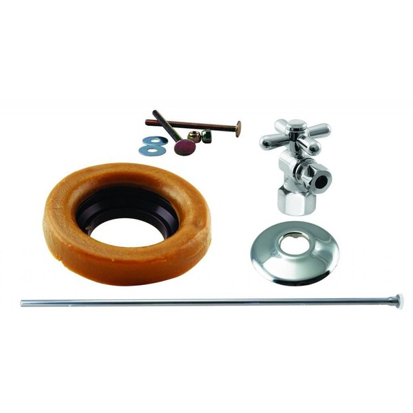 Westbrass Toilet Kit W/ 1/4-Turn 1/2 in IPS Stop and Wax Ring, Cross Handle in Polished Chrome D1615TBX-26 - main